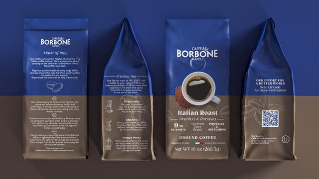 Caffè Borbone Italian Roast Blend Medium Roast Ground Coffee 10 oz bag (6 Pack)