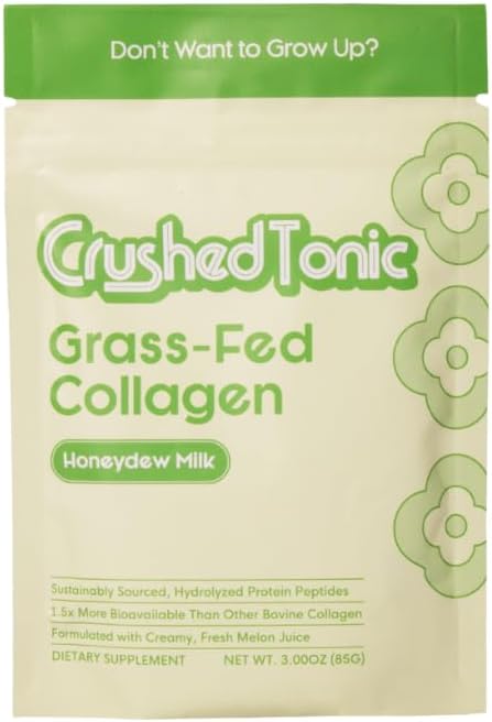 Crushed Tonic Marine Collagen Powder Korean Beauty Drink with Hydrolyzed Collagen Peptides for Skin Hair &amp Nails | Gluten-Free Halal &amp Kosher (Honeydew Milk 60 Servings (300 g) Pouch)