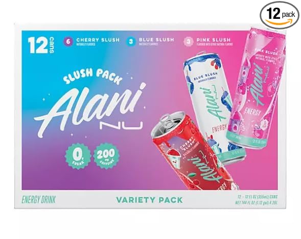 Alani Energy Drink Slush Pack | 6 Cherry Slush 3 Blue Slush 3 Pink Slush | 12 Pack 12 Fl Oz Per Can