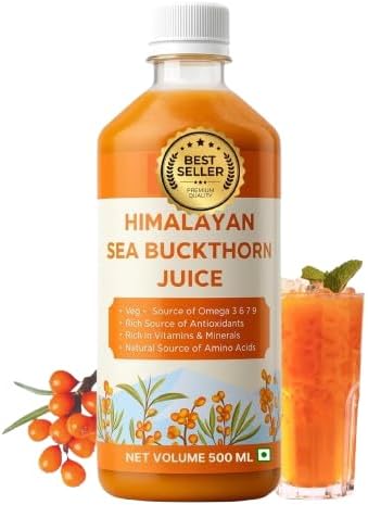 Sea Buckthorn Berry Jui.ce - 500Ml (16.9 Fl Oz) - Sea Buckthorn Pul.p | Omega 3 6 7 9 | 50 Glasses | for Skin Glow