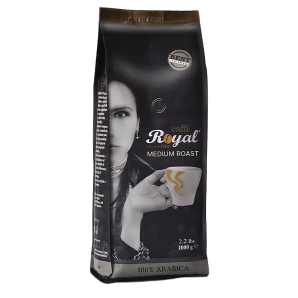 Royal Caffé Italian Coffee Beans – 100% Arabica Medium Roast Smooth &amp Aromatic with Notes of Caramel Fruit &amp Vanilla Whole Bean Freshly Roasted Gourmet Coffee 2.2 lbs (1000g) Made in It