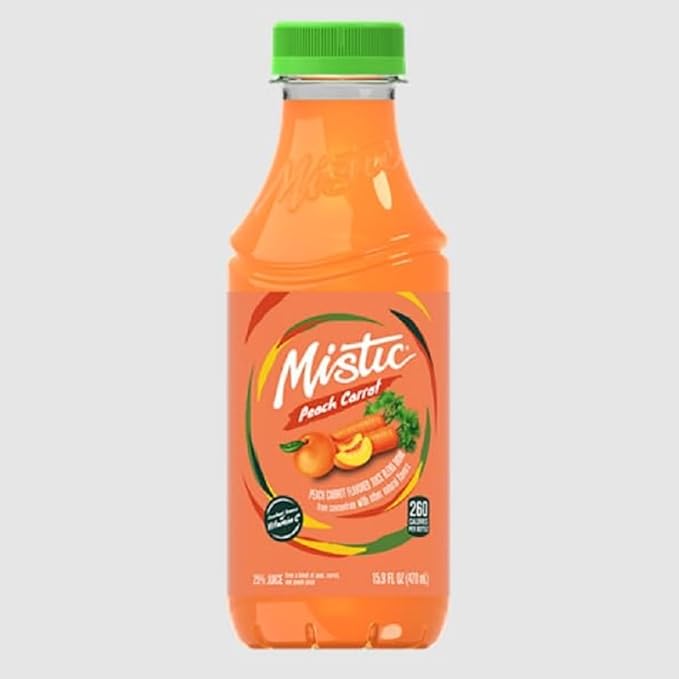 Mis-tic Vibrant Flavor Peach Carrot Juice 16 fl oz - 12 Bottles (Pack of 12 Peach Carrot)