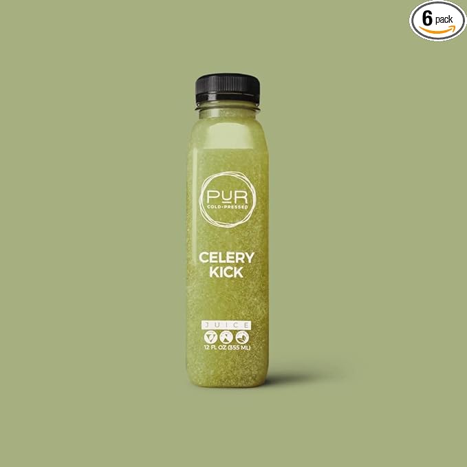 PUR Cold-Pressed Juice – Celery Kick 6 Pack – Celery Juice Lemon Ginger Cayenne &amp Himalayan Salt – Invigorating Drink Supports Wellness Digestion &amp Cleanse Days – Raw Pressed at Source