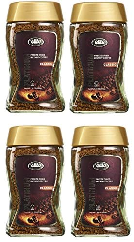 Elite Platinum Freeze Dried Instant Classic Coffee 7.5oz (4 Pack) | Kosher for Passover | Glass Jar | Rich Aroma
