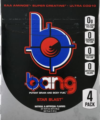 Bang Star Blast Energy Drink 0 Calories Sugar Free with Super Creatine 16oz 4 Count