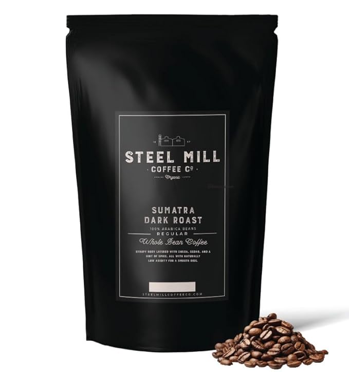 Steel Mill Coffee Co. - Sumatra Coffee - Dark Roast - Whole Bean- Regular - Single Origin - 100% Arabica Beans - 2lb Bag