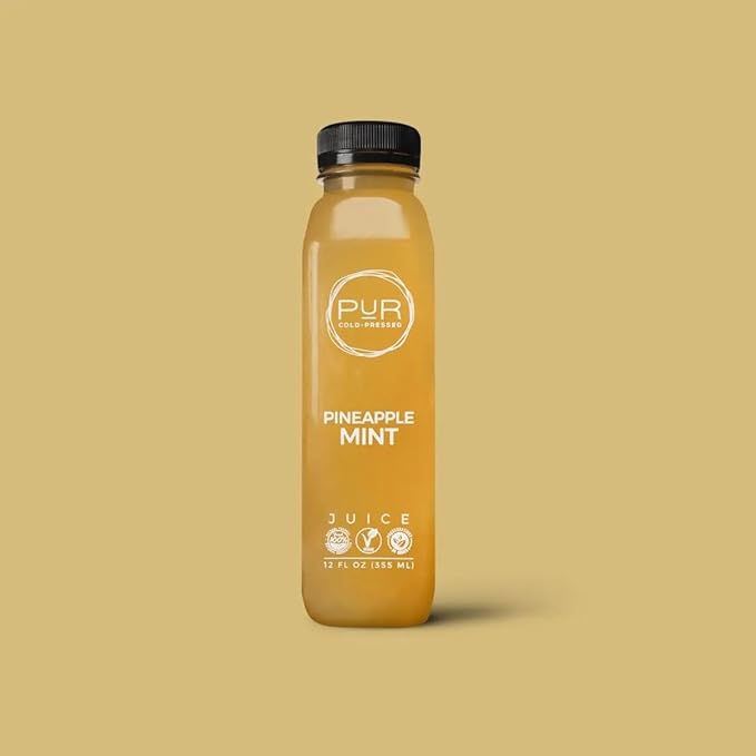 PUR Cold-Pressed Juice – Mini Harmony 7 Day Cleanse – Greens Blue Chia and Pineapple Mint Juices plus Vanilla Almond Nut Mylk with Plant-Based Protein – Non-GMO Pressed at Source – 28 Bottles