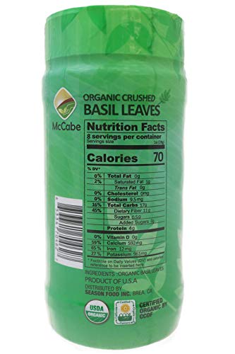 McCabe Organic Sun-Dried Crushed Basil Leaves 75g (0.16lbs) (2 Packs) USDA Certified Organic CCOF Organic Certified (California Certified Organic Farmers) Product of USA