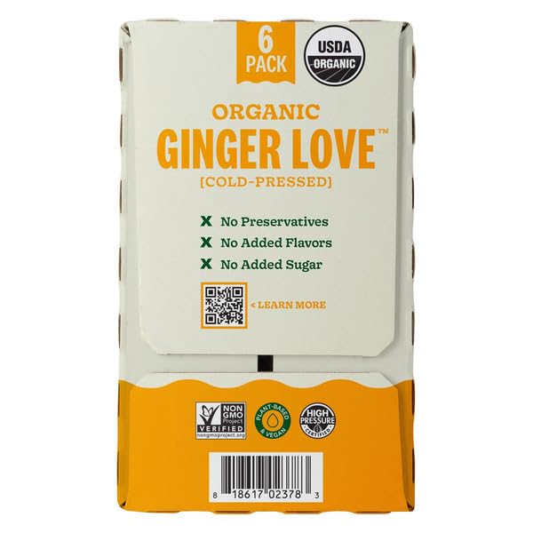 Variety Pack Of 12 | ( Organic Ginger Love Cold Pressed Lemon Ginger Apple  10.5 oz 6-count ) &amp ( Organic Uber Greens Cold Pressed 1 Serving of Fruits and Vegetables  10.5 oz 6-count ) | Pl