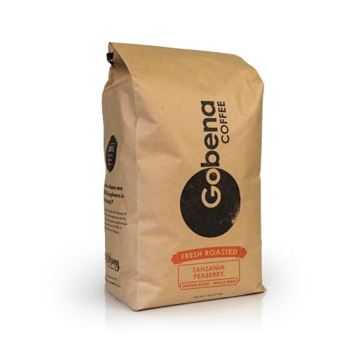 Gobena Coffee 5lb Tanzanian Peaberry Whole Bean Medium Roast 80oz Bulk Coffee