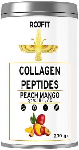 Collagen Powder Drink Mix with Types 1-5 Mango Peach Flavor for Skin Joint and Bone Health 200 gr / 8.82 oz