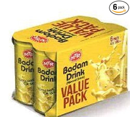 MTR Badam (Almond) Drink with Real Bits of Almond and Saffron - 180ml (Pack of 6)