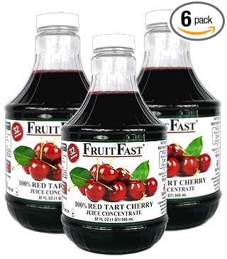Tart Cherry Juice Concentrate by FruitFast – (32 FL Oz Pack of 6) | Unsweetened 68 Brix 100% Dark Fruit Extract – No Additives or Fillers!