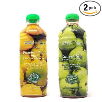 Jungle Pulp Passion Fruit and Guava Puree Costa Rica Blend for Cocktails HurricanesIce Tea DessertsSmoothies and Kitchen 2 Flavor Bundle (2 Liters)
