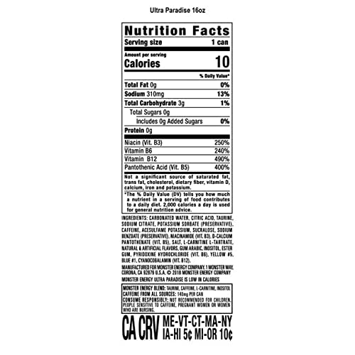 Monster Energy Ultra Paradise Sugar Free Energy Drink 16 Ounce (Pack of 24)