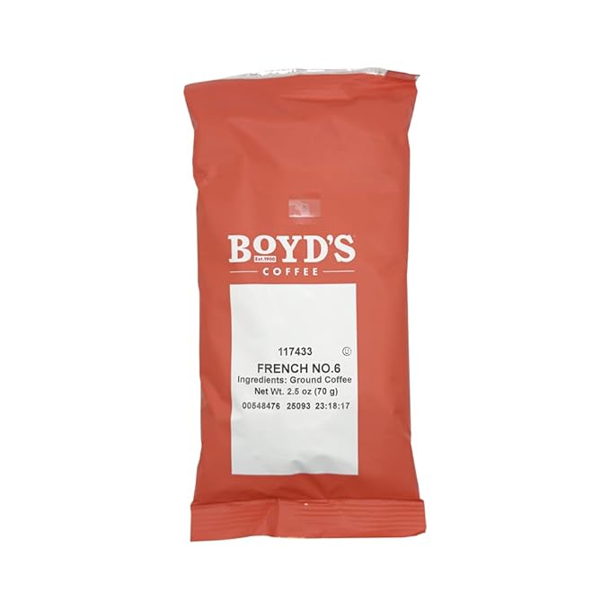 Boyd's French No. 6 Ground Coffee Dark Roast 5 Pack (2.5 oz Each) – 12.5 oz Total – Same Great Coffee Different Package – Bold &amp Smoky Flavor