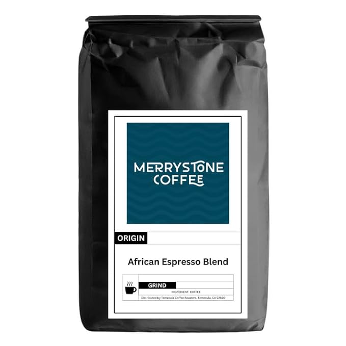 Merrystone Coffee African Espresso Blend | ROASTED TO ORDER Medium-Dark Roast COARSE GROUND | 12 LB Bag | Citrus Zest &amp Dark Chocolate Flavor | Ethiopian Rwandan &amp Kenyan Peaberry Coffee