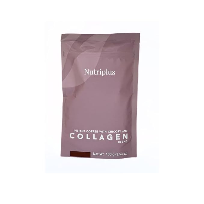 FARMASi Nutriplus Instant Coffee with Chicory and Collagen Medium Roast Soluble Coffee Blend Low Caffeine Alternative Beverage Non GMO Sugar Free 3.53 oz