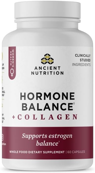 Ancient Nutrition Hormone Balance + Collagen Supplement Hydrolyzed Collagen Peptides Key Clinically Validated Ingredient to Support Balanced Hormones and Boost Energy 60 Capsules