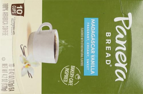 Panera Bread Madagascar Vanilla Light Roast Coffee Pods 100% Arabica Natural Flavor Keurig Compatible Cups No Artificial Ingredients 10 Single Serve Pods (1 Pack of 10)