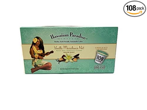 Hawaiian Paradise Coffee Vanilla Macadamia Nut Single Serve Cups 108 Count Loose Cups - Medium Roast - Compatible with Keurig K-Cup Brewers