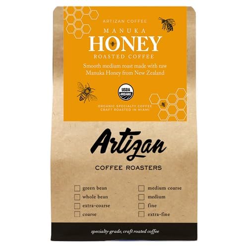 Artizan's USDA Organic Whole Bean Coffee | Manuka Honey Coffee RX Fusion | Medium-Dark Roast | 2 lbs | Roasted in South Florida