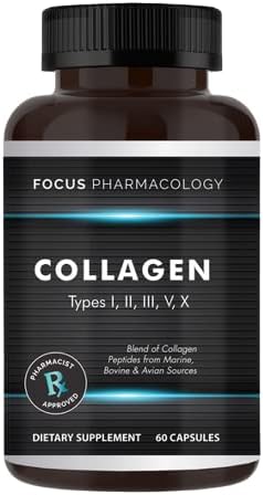 Collagen Support (Type I II III V X) Avian Sternum Hydrolyzed Collagen Skin Peptides Collagen Support with Hyaluronic Acid + Protein Complex + Natural Supplement (180 Capsules)