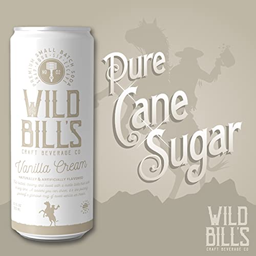 Wild Bill's Vanilla Cream Soda Classic Craft Soda Pop Soft Drinks Sodas Made with Pure Cane Sugar Caffeine Free NO High Fructose Corn Syrup Gluten Free Vegan Low Sodium 12 Oz 12 Pack