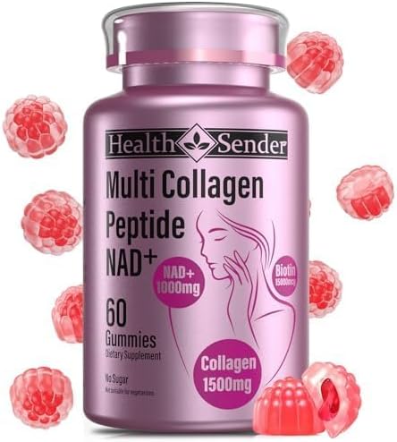 Collagen Peptide Gummies Sugar-Free Woman &ampMan's Proteins Collagen Gummy Filled 1500mg Hydrolyzed Collagen Type IIIIIIVX1000mg NAD 15000mcg Biotin Supplement for Skin Hair Nails