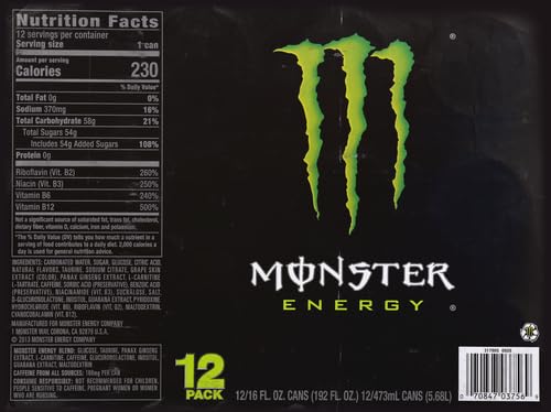 Monster Energy Drink Green Original 16 Ounce (Pack of 12)