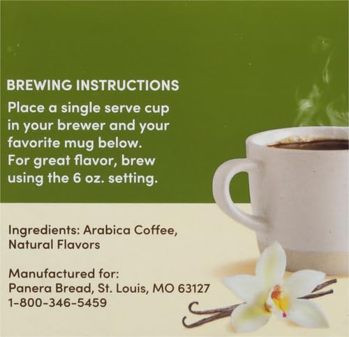 Panera Bread Madagascar Vanilla Light Roast Coffee Pods 100% Arabica Natural Flavor Keurig Compatible Cups No Artificial Ingredients 10 Single Serve Pods (1 Pack of 10)