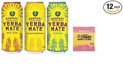 Guayaki Variety Pack - Revel Berry Orange Exuberence Bluephoria (Pack of 12) and Stinger Pink Lemonade Chews