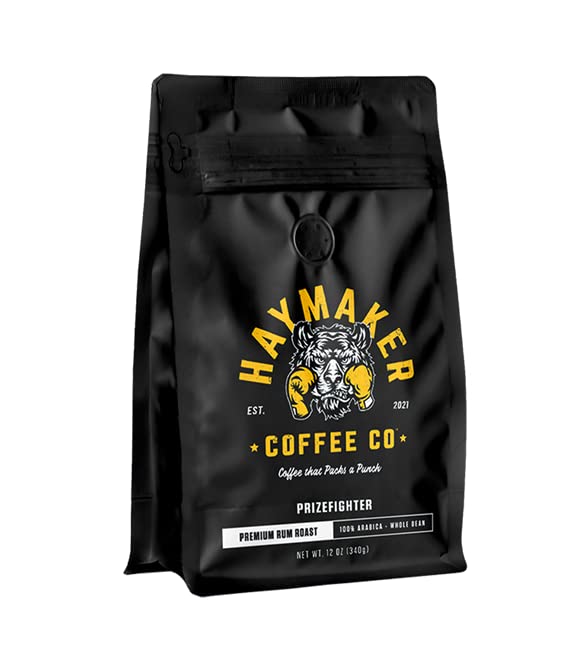 Haymaker Rum Roast - Whole Bean Coffee - 100% Specialty-Grade Arabica Beans Aged in Jamaican Rum Barrels