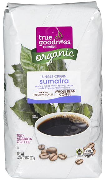 Organic Sumatra Whole Bean Coffee Medium Roast (Pack Of 1 Bag) 32 oz