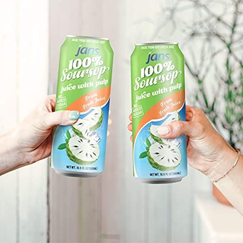 JANS 100% Soursop Juice with Pulp (16.9 oz Pack of 12) NO Sugar Added Pure Guanabana Graviola Fresh from Juice Not From Concentrate