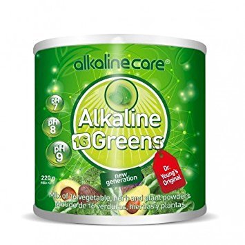 Alkalinecare ALKALINE 16 GREENS 220g Bottle - Complete Green Smoothie With 16 Vegetables And Plants That Help Balance The Ph Of The Body And Deeply Nourish It