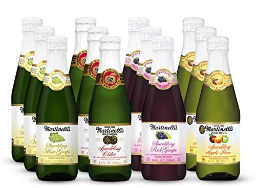 Martinelli's Sparkling Party Drinks 4 Flavor Variety Pack | Apple Cider Apple Pear Red and White Grape Juice | 12 Pack of 8.4 oz Bottles
