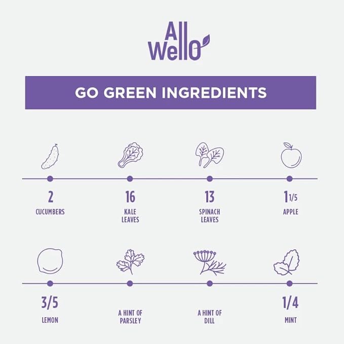 ALLWELLO Organic Cold Pressed Juice Drinks with Real Fruits and Vegetables Gluten Free Non-GMO Healthy Juices No Preservatives No Sugar Adde (6 Pack Go Green)