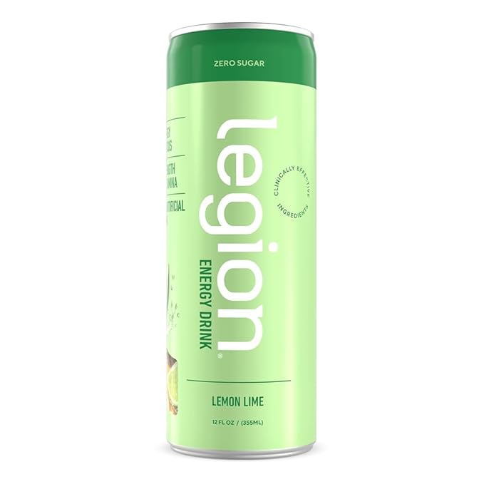Legion Energy Drink - Naturally Sweetened and Flavored Healthy Energy Drinks - Sugar Free Energy Drinks w/Natural Caffeine Theanine Taurine Citicoline and B Complex Vitamins (12 Pack) Lemon Lime