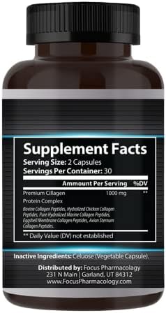 Collagen Support (Type I II III V X) Avian Sternum Hydrolyzed Collagen Skin Peptides Collagen Support with Hyaluronic Acid + Protein Complex + Natural Supplement (60 Capsules)