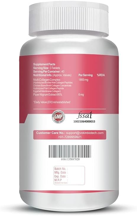 Biotech Multi Collagen Complex Peptide with All 5 Types I II III V &amp X Supports Skin Hair Nails &amp Joints 120 Tablets