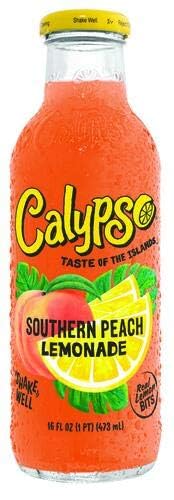 Calypso Lemonade Southern Peach Lemonade Made with Real Fruit 16 Fl Oz Glass Bottles (Pack of 6)