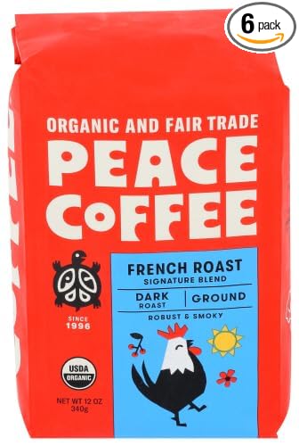 Peace Coffee Ground French Roast 12 oz (Pack of 6)