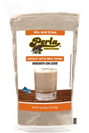 Perla Orgeat with Milk Drink Mix (Horchata con Leche) Authentic Salvadoran Drink Ready in Minutes - Made in El Salvador (Case of 20)