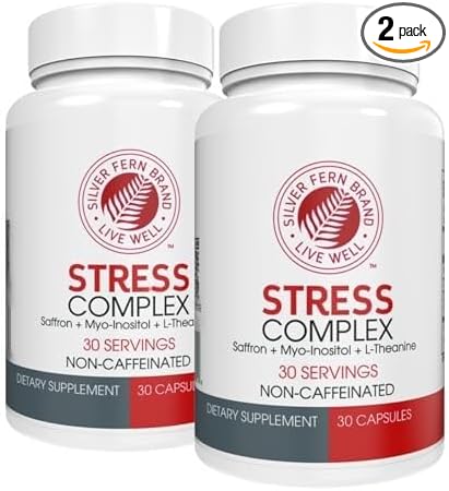 Silver Fern Stress Complex Supplement - Without Caffeine - Sleep Worry Mood &amp More - with Saffron Supplements L-Theanine Supplement &amp Myo-inositol - Natural Stress Relief Supplement (Pack