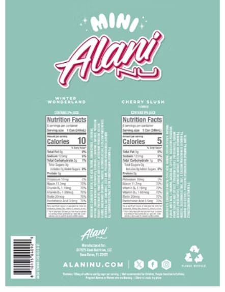Alani Mini Merry Mix Energy Drink- (12 Drinks 8.4 Fl. Oz. Each) - Limited Edition Holiday Flavors Winter Wonderland/Cherry Slush Sugar free