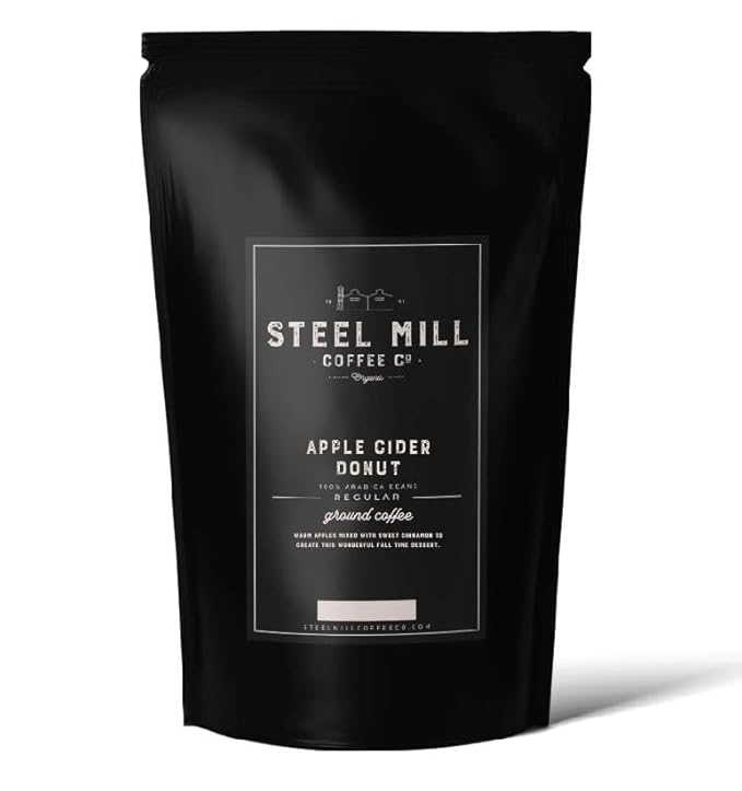 Steel Mill Coffee Co. Apple Cider Donut Flavored Coffee | Ground | 2 lb Bag | Medium Roast | Sugar Free | Vegan | Fall Seasonal Flavor | Freshly Roasted