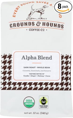 Grounds &amp Hounds Coffee Alpha Blend Whole Bean 12 oz (Pack of 8)