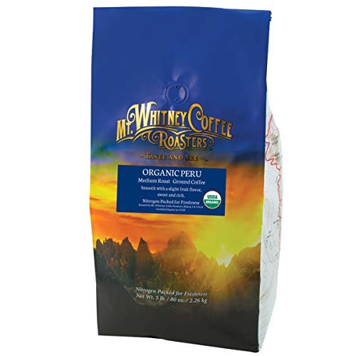 Mt. Whitney Organic Shade Grown Low Acid Coffee from Peru (Ground 5 Lb)