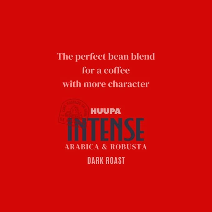 HUUPA Intense Wood-Fired Roasted Coffee 100% Arabica and Robusta Blend High Caffeine Dark Roast Ground Intense 16 oz